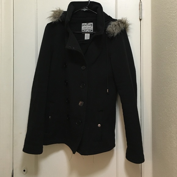 Black hooded peacoat