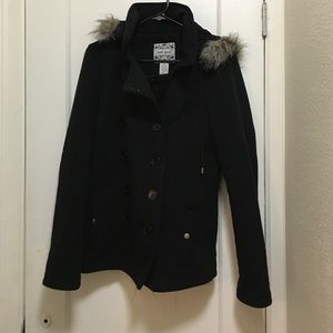 Black hooded peacoat