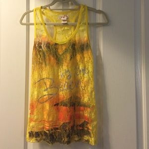 By the beach yellow lace tank top