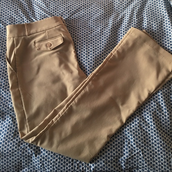 Khaki colored bootcut dress pants