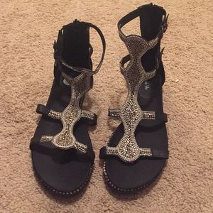 Sequined Black Gladiator Sandals