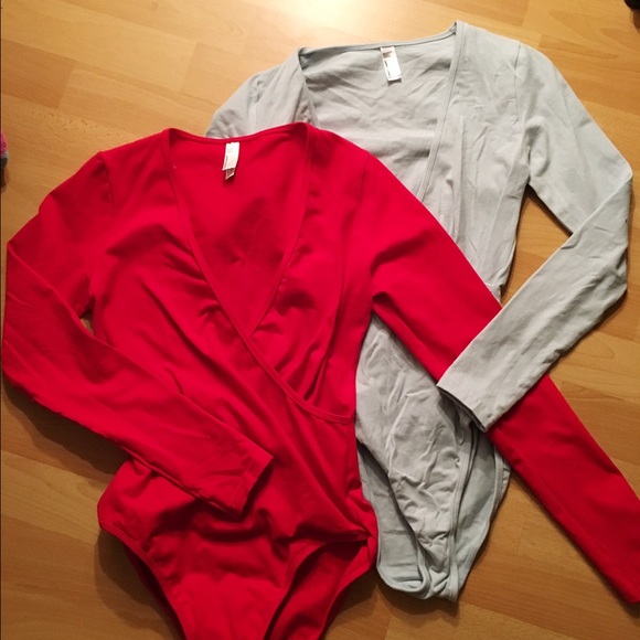 AMERICAN APPAREL RED & BABY BLUE CROSS V BOSYSUIT