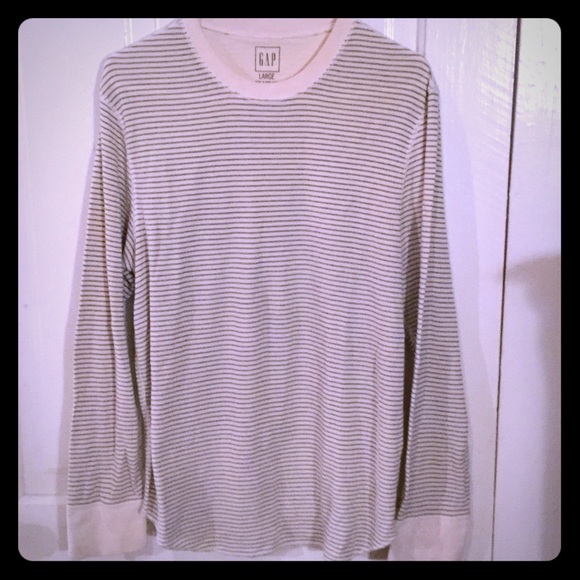 GAP Light Gray & White Stripe Thermal Style Top. L - Picture 1 of 3