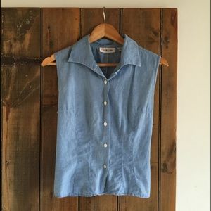 Chambray sleeveless button up.