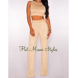 Nude Faux Suede Two Piece Set