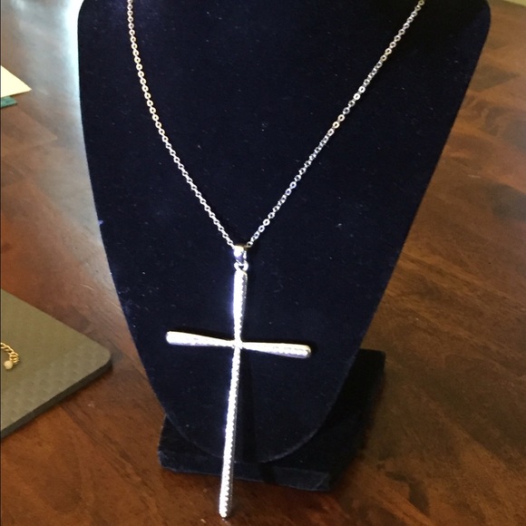 Clear gemstone large cross necklace