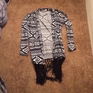 Printed fringe cardigan