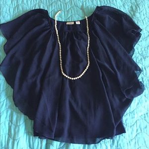 Navy Blue butterfly blouse with inner tank top.
