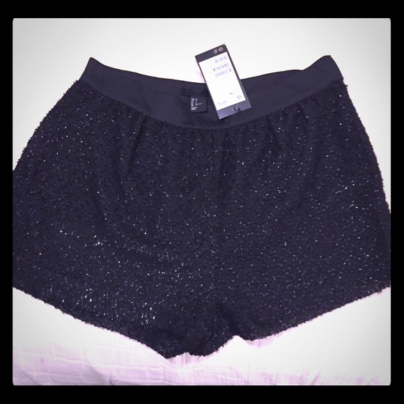 High waisted party sparkling black shorts