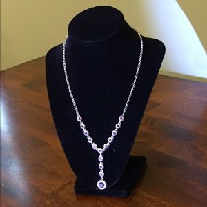 Sliver and purple gemstone drop necklace