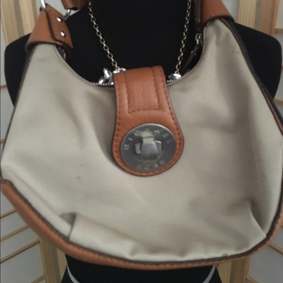 Tan red and blue Micheal Kors mini hobo