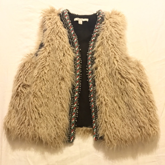 Zara Faux Fur Beaded Vest