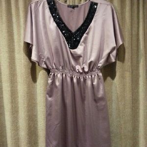 Lavender V neck black beaded dress