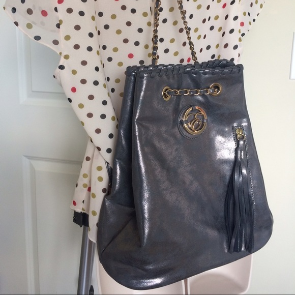 Backpack gold hardware shiny gray Expressions - Picture 1 of 4