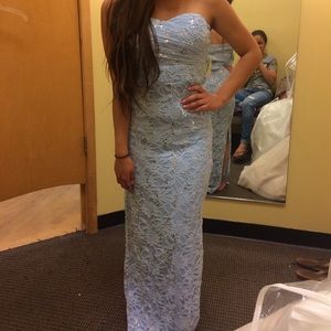 Blue Strapless Prom Dress