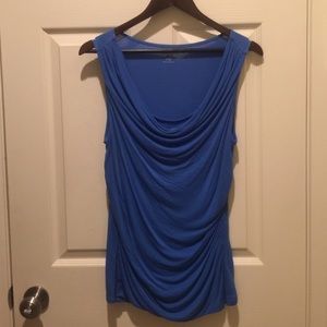 Blue cowl necked sleeveless blouse