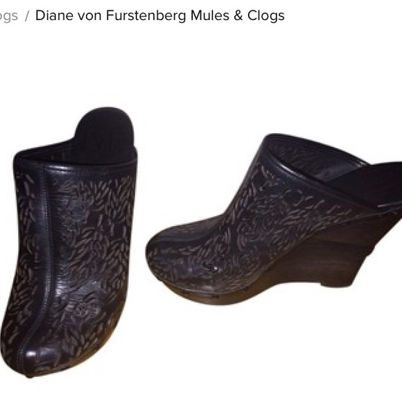 DVF Leather wedge clog 4.5" wedge.