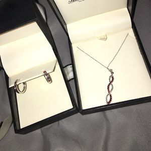 Ruby and diamond earrings and necklace