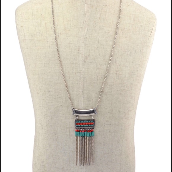 1 Pc. Festival - Ready : Turquoise Fringe Necklace - Picture 2 of 4
