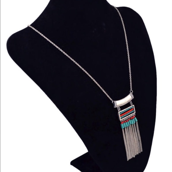 1 Pc. Festival - Ready : Turquoise Fringe Necklace - Picture 3 of 4