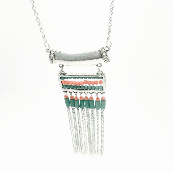 1 Pc. Festival - Ready : Turquoise Fringe Necklace - Picture 4 of 4