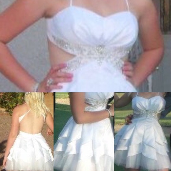 White and rhinestone Windsor prom dress