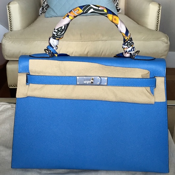 NEW Hermes KELLY 32cm Blue Paradise Epsom PHW