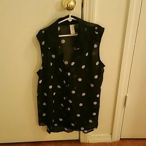 No boundaries polka dot sleeveless botton up sheer