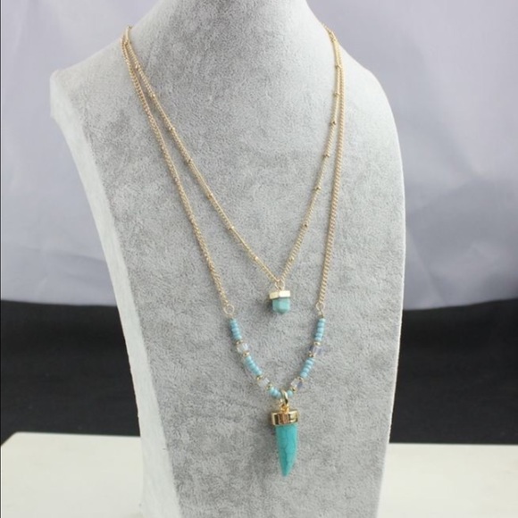 1 Pc. Two- Layer Bohemian  Turquoise Horn Necklace - Picture 3 of 4