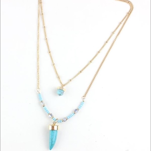 1 Pc. Two- Layer Bohemian  Turquoise Horn Necklace - Picture 4 of 4