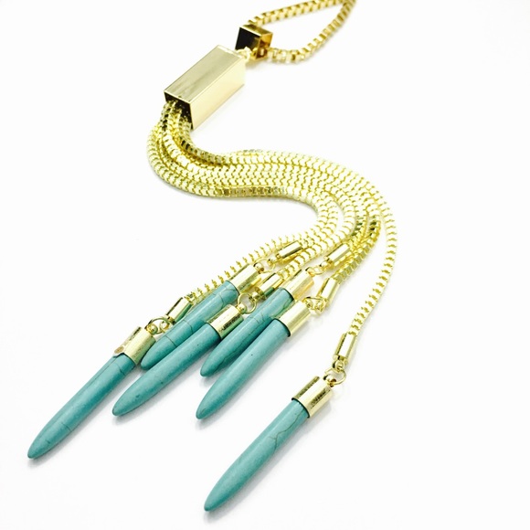 1 Pc. Turquoise Fringe Statement Necklace