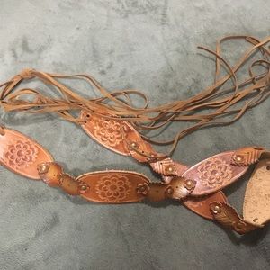 Leather, flower and leaf, fringe tie belt