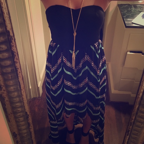 High-Low strapless maxi dress