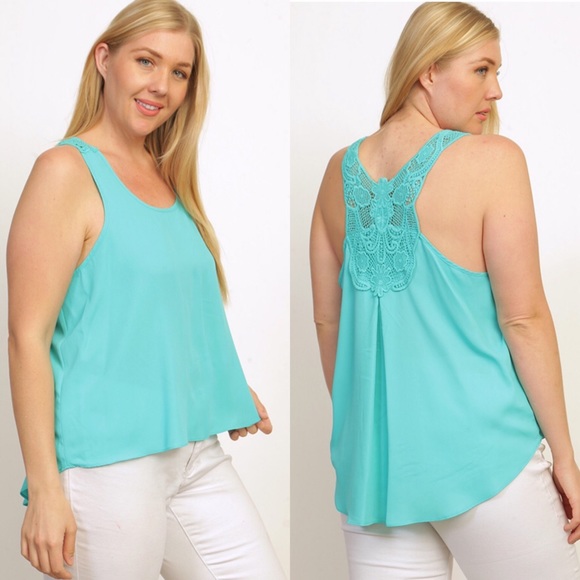 🎉CLEARANCE🎉 Mint Crochet Trim Back Chiffon Top - Picture 2 of 3