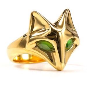 Gorgeous Sterling Fox Ring with Green Eyes