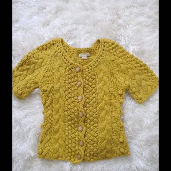 Mustard yellow short sleeve sweater, cardigan