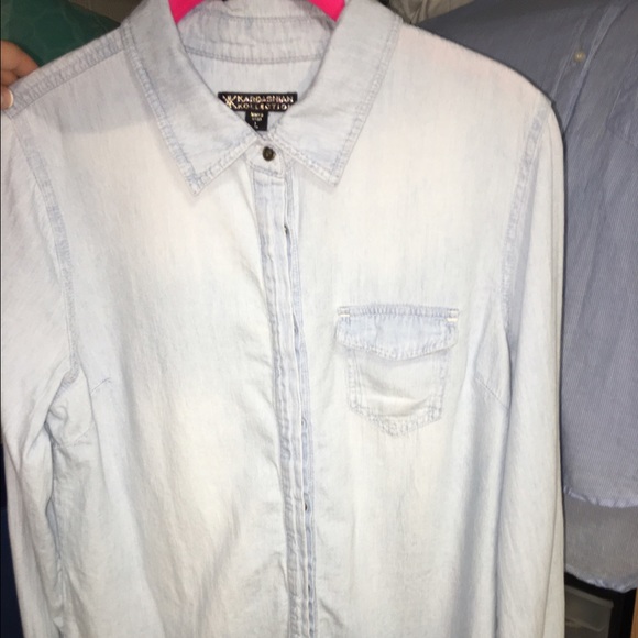Kardashian Kollection long sleeve jean shirt
