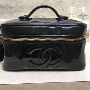 Chanel Black Cavier Patent Leather makeup bag