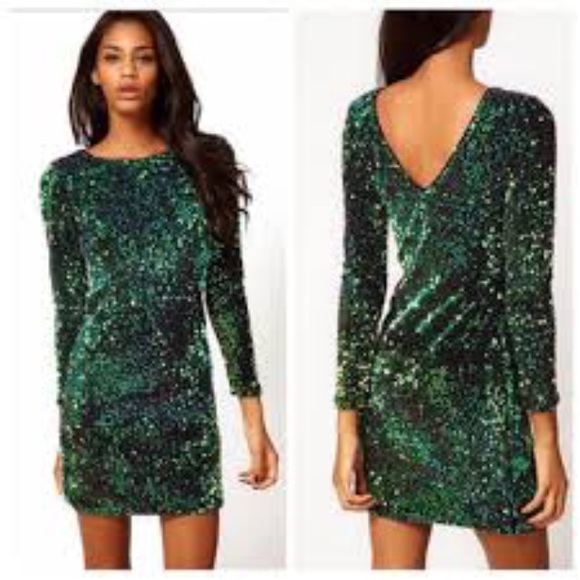 Medium green sparkles sequined bodycon dress