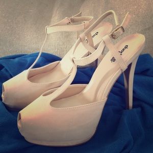 Nude suede high heels