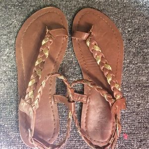 Brown and gold sandals