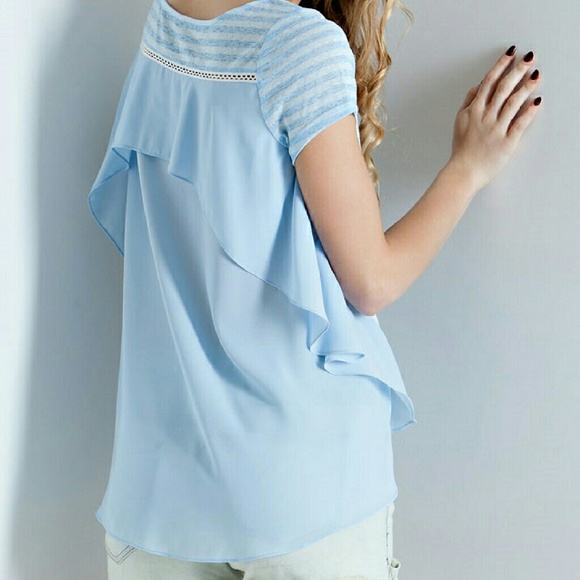 New Blue Jersey Striped Hi-Low Top - Large