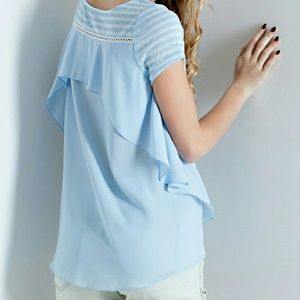 New Blue Jersey Striped Hi-Low Top - Large