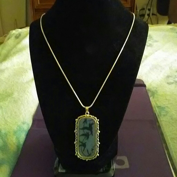 Necklace with silver and light blue 2in drop