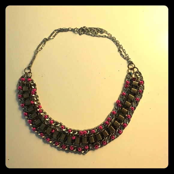 Silver, bronze and pink necklace