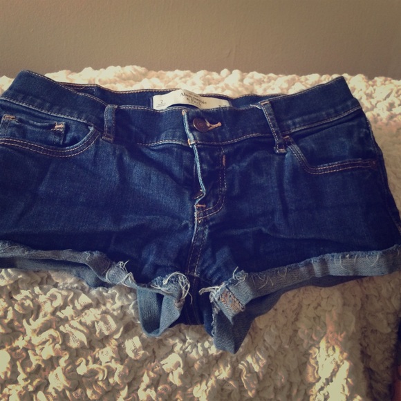 Abercrombie a and Fitch dark blue jean shorts.