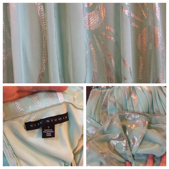 Teal and Silver One-shoulder Formal Dress - Picture 3 of 4