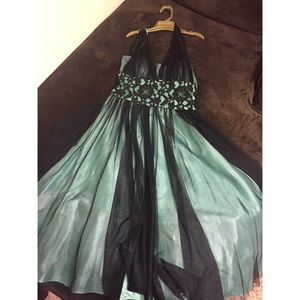 Cache Green and Black Lace/Tulle dress