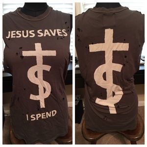 UNIF Jesus Saves I Spend Distressed Tank Shirt