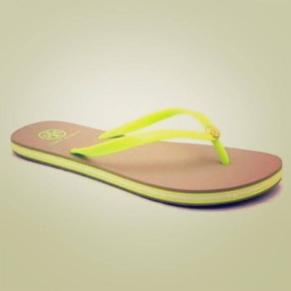 Tory Burch Neon Yellow Striped Flip Flops